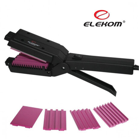 Мощна преса за начупване и изправяне на коса Elekom EK-04E – 4 в 1 с Керамични сменяеми приставки